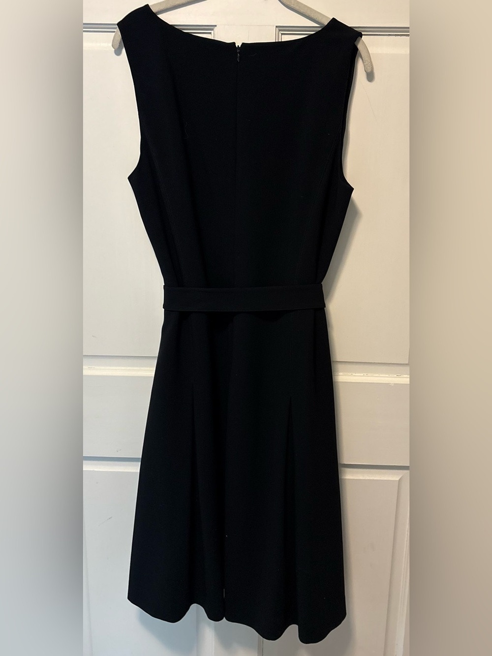 St John Caviar black sleeveless a-line midi belted women’s dress 12 l large - Picture 4 of 5